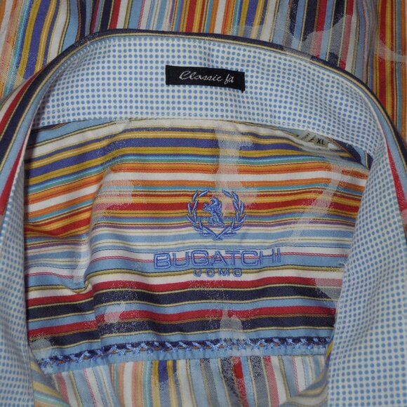 Bugatchi Uomo Men's Long Sleeve Flip Cuff Button Shirt Size XL EUC Striped Exc - Picture 2 of 8